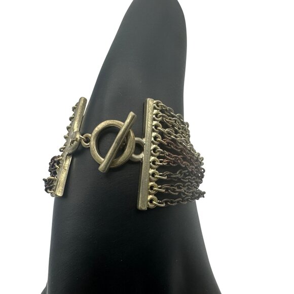 Vintage Multilayer Chain Bracelet Antique Gold Brown Toggle Closure - Picture 3 of 4